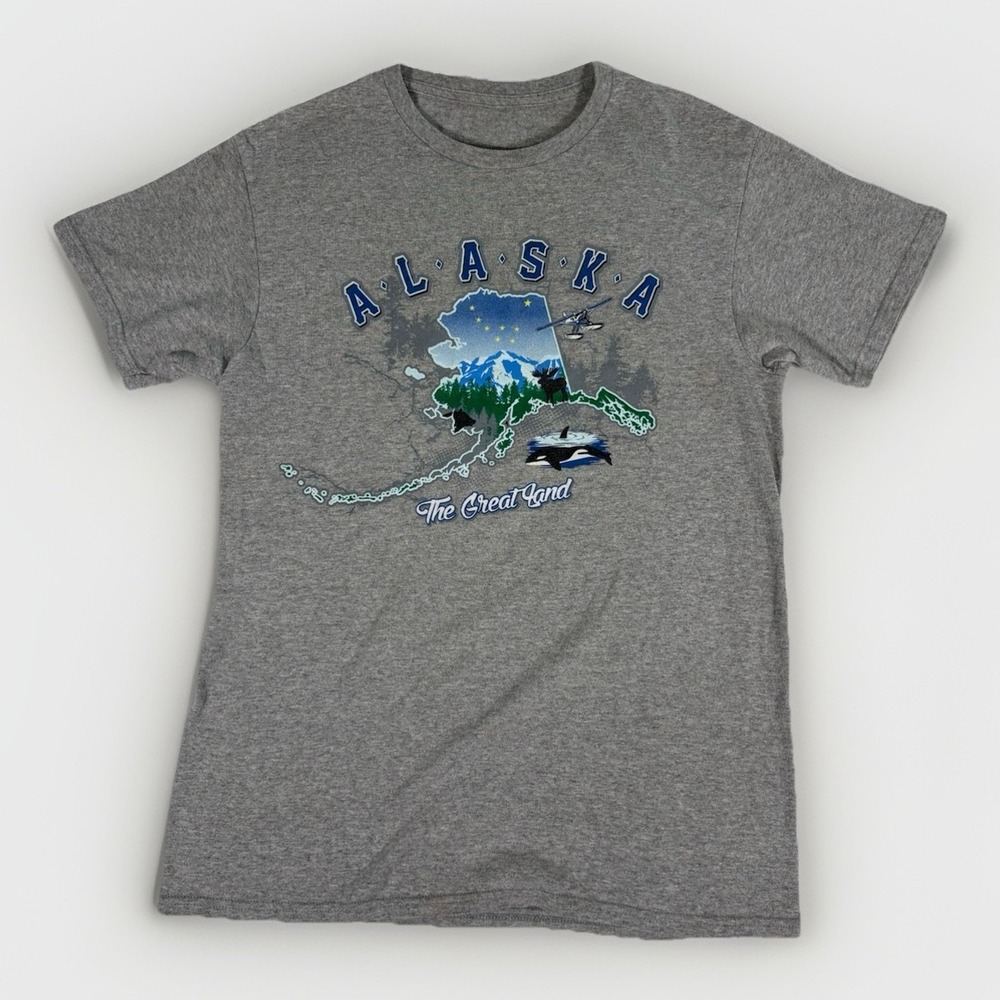 Alaska Graphic T-Shirt Mens Medium Gray The Great Land‎ Nature Wildlife Tee